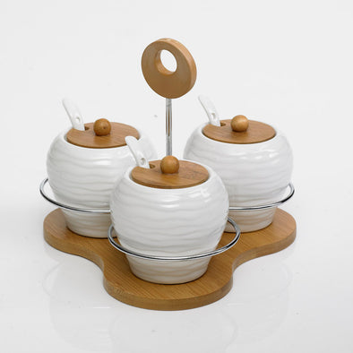 Modern Bamboo Sauce & Pickle Bowl Set