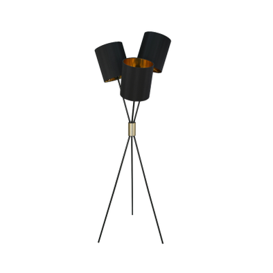 164cm Black Metal Tripod Floor Lamp with 3 Black Faux Silk Shades - L.H. (EU-BT698-L0-SLK-BL)