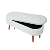 45.5cm White Boucle Storage Bench with Wooden Legs – Modern Upholstered Ottoman Seat with Hidden Storage - L.H. (FN186-00-WH)
