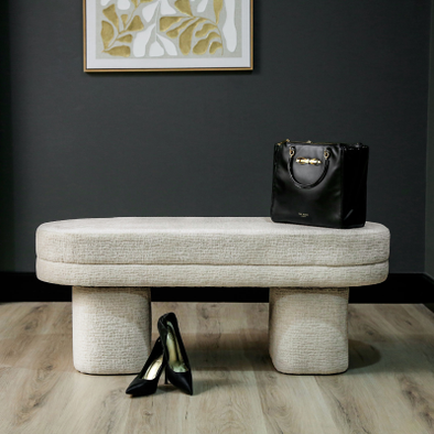 45cm Taupe Chenille Fabric Bench – Upholstered Bedroom, Hallway & Living Room Seating - L.H.  (FN187-00-TP)