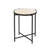 55cm Black Metal End Table with Travertine Marble Top - L.H. (MF466-00-MBL-BL)