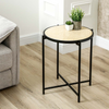 55cm Black Metal End Table with Travertine Marble Top - L.H. (MF466-00-MBL-BL)