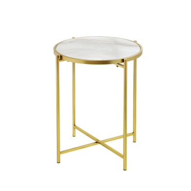55cm Gold Metal End Table with White Marble Top - L.H. (MF466-00-MBL-GD)