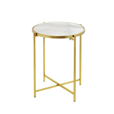 55cm Gold Metal End Table with White Marble Top - L.H. (MF466-00-MBL-GD)