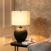 61cm Black Ceramic Table Lamp with Grey Linen Shade - L.H. (CT579-00-LIN-BLGY)