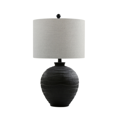 61cm Black Ceramic Table Lamp with Grey Linen Shade - L.H. (CT579-00-LIN-BLGY)