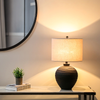 61cm Black Ceramic Table Lamp with Grey Linen Shade - L.H. (CT579-00-LIN-BLGY)
