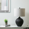 61cm Black Ceramic Table Lamp with Grey Linen Shade - L.H. (CT579-00-LIN-BLGY)