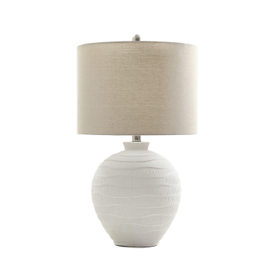 61cm White Ceramic Table Lamp with Oat Linen Shade - L.H.  (CT579-00-LIN-WHBG)