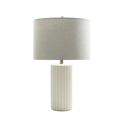 62cm White Ceramic Table Lamp with Grey Linen Shade - L.H. (CT578-00-LIN-WHGY)