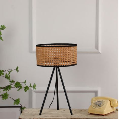 Rattan Table Lamp Black - DEL