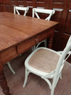 Fruitwood table with single drawer and six Bentwood cross back chairs- DL