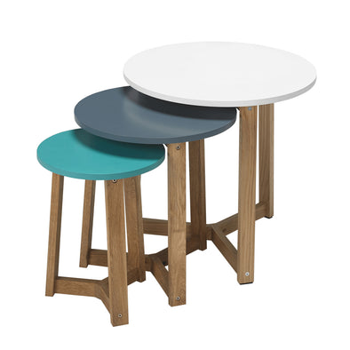 Jasper Aqua, Steel Blue, White & Solid Oak Side Tables (JASNEST) - L.P.D