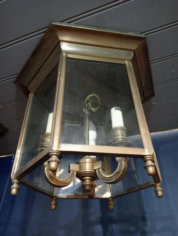 Pair of brass three lamp ceiling lights- D.L