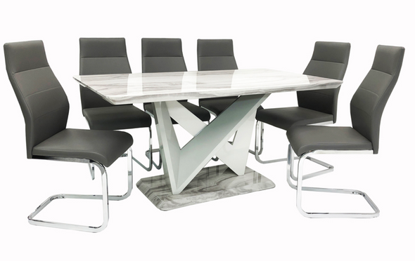Georgia Dining Table + 6 Berlin Chairs (Marble Effect) - A.S
