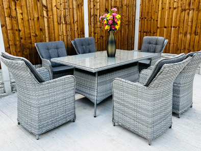 Palermo Rattan Garden 160cm Table with 6 Chairs - A.S