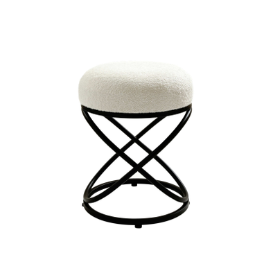 46cm White Boucle Rizzo Stool with Black Legs - L.H.  (FN177-00-WHBL)
