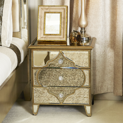 Marrakech Mirror 3 Drawer Bedside Cabinet - C.M