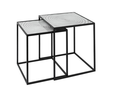 Set of 2 Black Metal with Spiral White Top Nesting Tables - LH