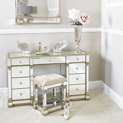 Apollo Champagne Mirrored 9 Drawer Dressing Table - C.M