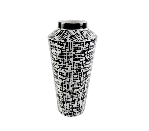 33cm Black and White Ceramic Vase - LH