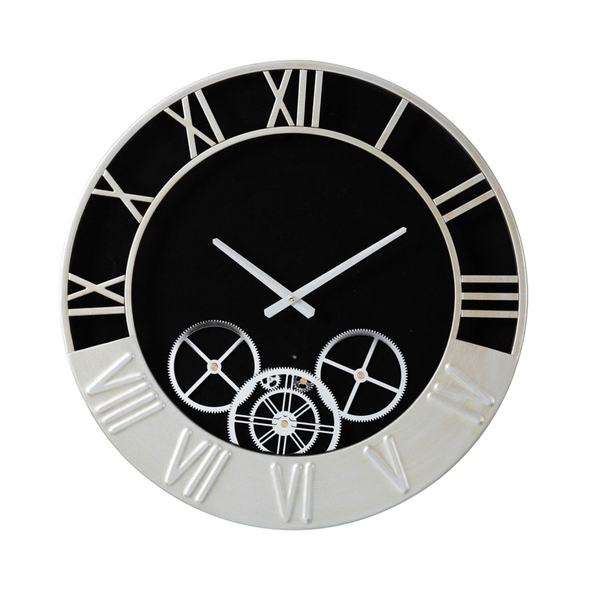 52cm Black and Silver Metal Gears Wall Clock -C.M