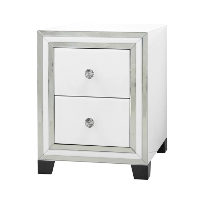 White Manhattan Mirror 2 Drawer Bedside Cabinet - C.M