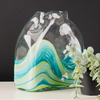 Medium Clear and Blue Ocean Design Handmade Glass Vase - LH