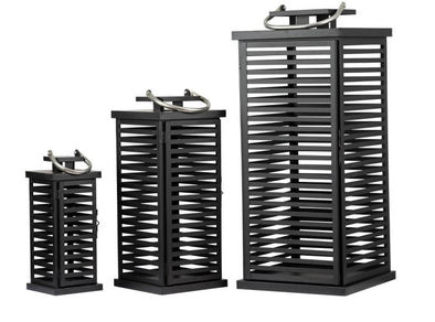 Set of 3 Black Hollow Steel Lanterns - LH