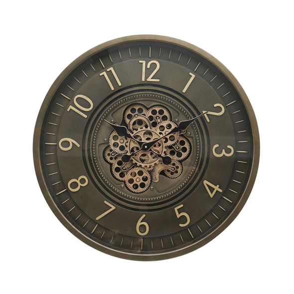 66cm Coffee Brown Gears Wall Clock - C.M