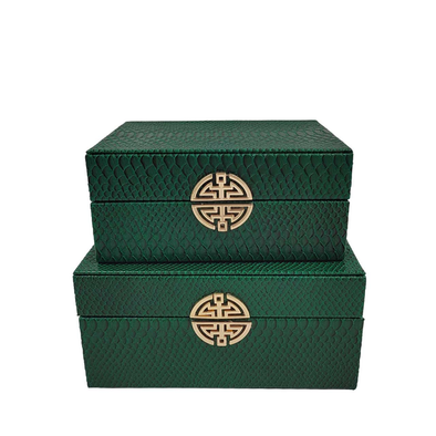 Set of 2 Green Faux Snake Leather Jewellery Boxes - LH