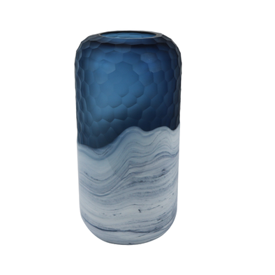 30cm Dark Blue and White Handmade Glass Vase - LH