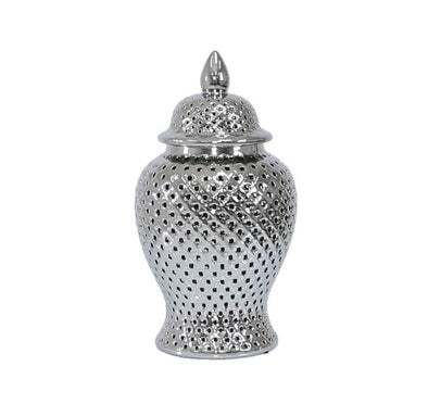 46cm Silver Ceramic Ginger Jar - LH