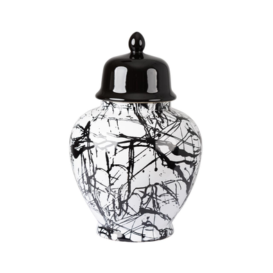 41cm Black and White Splash Ginger Jar - LH