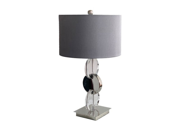 66cm Chrome Table Lamp Dark Grey Faux Silk Shade - LH