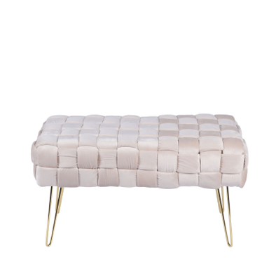 Dark Cream Velvet Woven Bench with Gold Legs - L.H