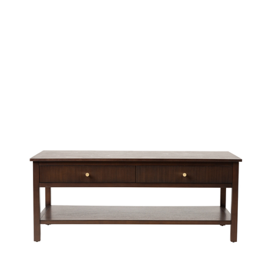 Lindon Walnut Brown 2 Drawer Coffee Table with Gold Handles - LH