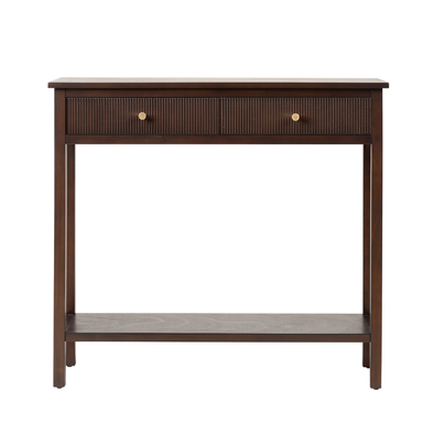 Lindon Walnut Brown 2 Drawer Console Table with Gold Handles - LH