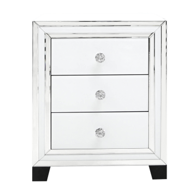 White Manhattan Mirror 3 Drawer Bedside Cabinet - C.M