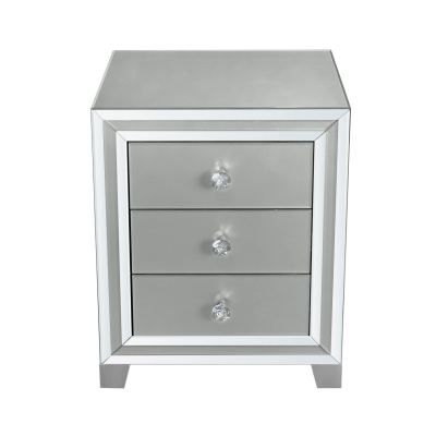 Grey Manhattan Mirror 3 Drawer Bedside Cabinet - C.M