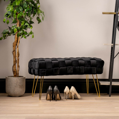 Black Velvet Woven Bench with Gold Legs - L.H