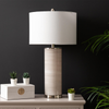 72.4cm Grey Stripe Table Lamp with White Linen Shade - LH