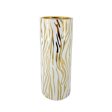 33cm White and Gold Ceramic Vase - LH