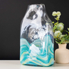 Large Clear and Blue Ocean Design Handmade Glass Vase - LH