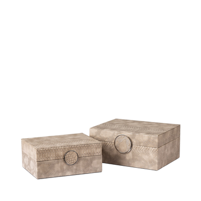 Set of 2 Taupe Faux Snake Leather Jewellery Boxes - LH