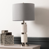 70cm White Marble Table Lamp with Grey Shade - LH