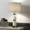 70cm White Marble Table Lamp with Grey Shade - LH