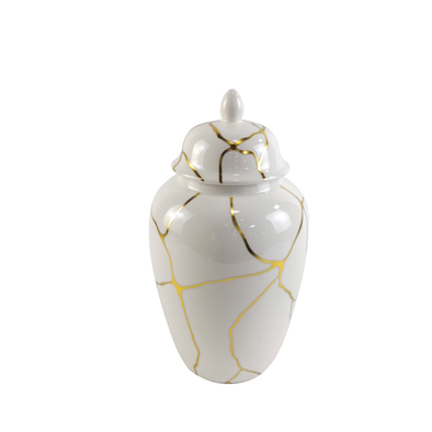 31.3cm White and Gold Ginger Jar - LH