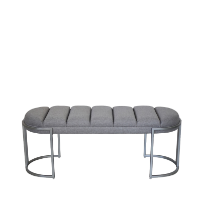 Grey Linen Tufted Bench with Matte Silver Legs - L.H