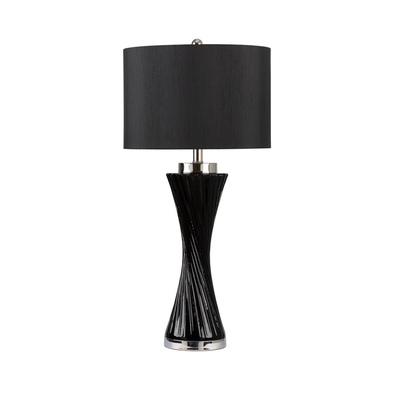 78cm Black Twist Table Lamp with Black Faux Silk Shade - LH